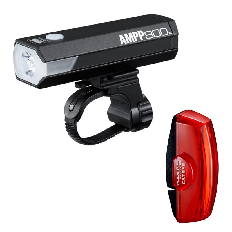Cateye Ampp 800 & Rapid X2 Kinetic Lightset - Black