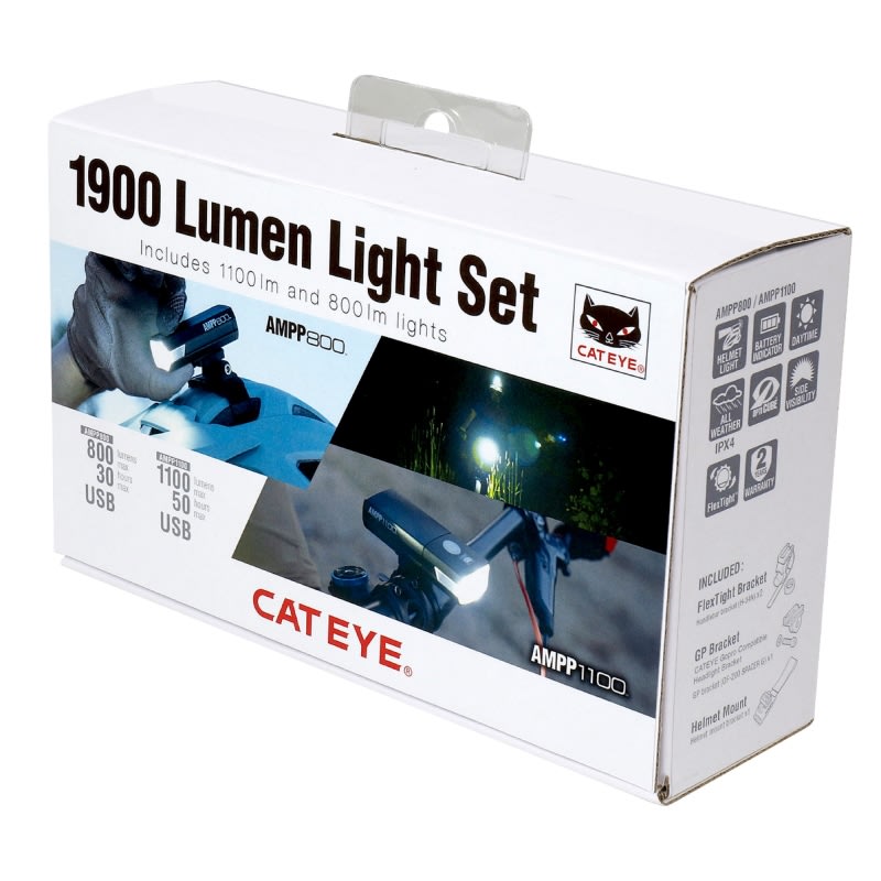 Cateye Front Lightset 1900 Lumen Ampp 800LN + 1100LN - Black