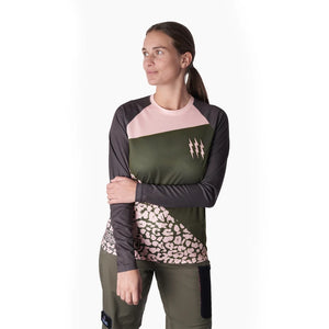 Muc-off Riders Womens Long Sleeve Jersey Leopard - Green / Pink